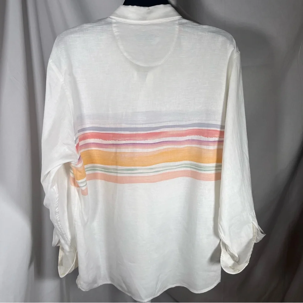Tommy Bahama Men's Stripe-Print Long Sleeve Linen Shirt White Medium‎ Beach